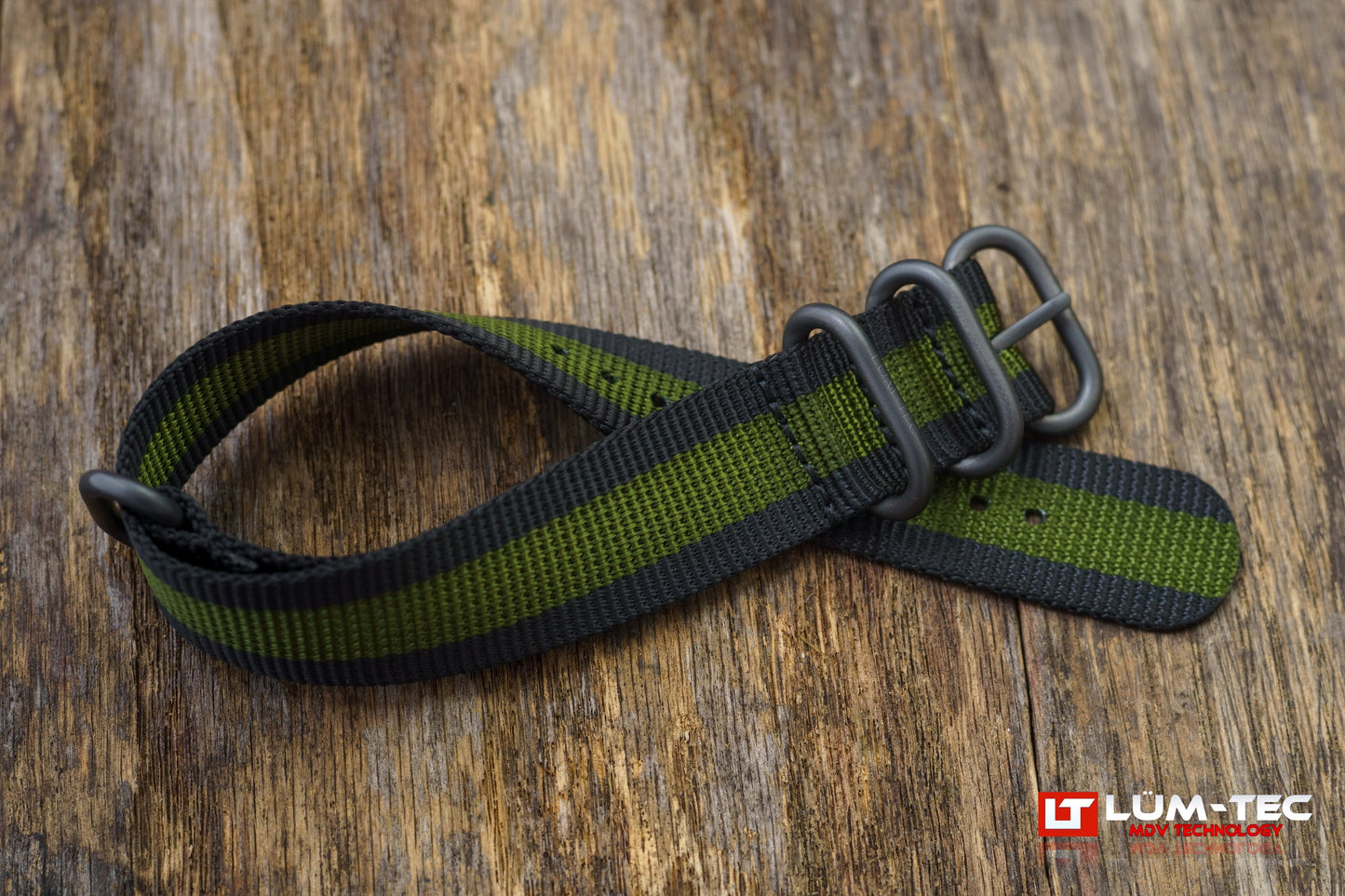 Black with Green Striped Military Strap